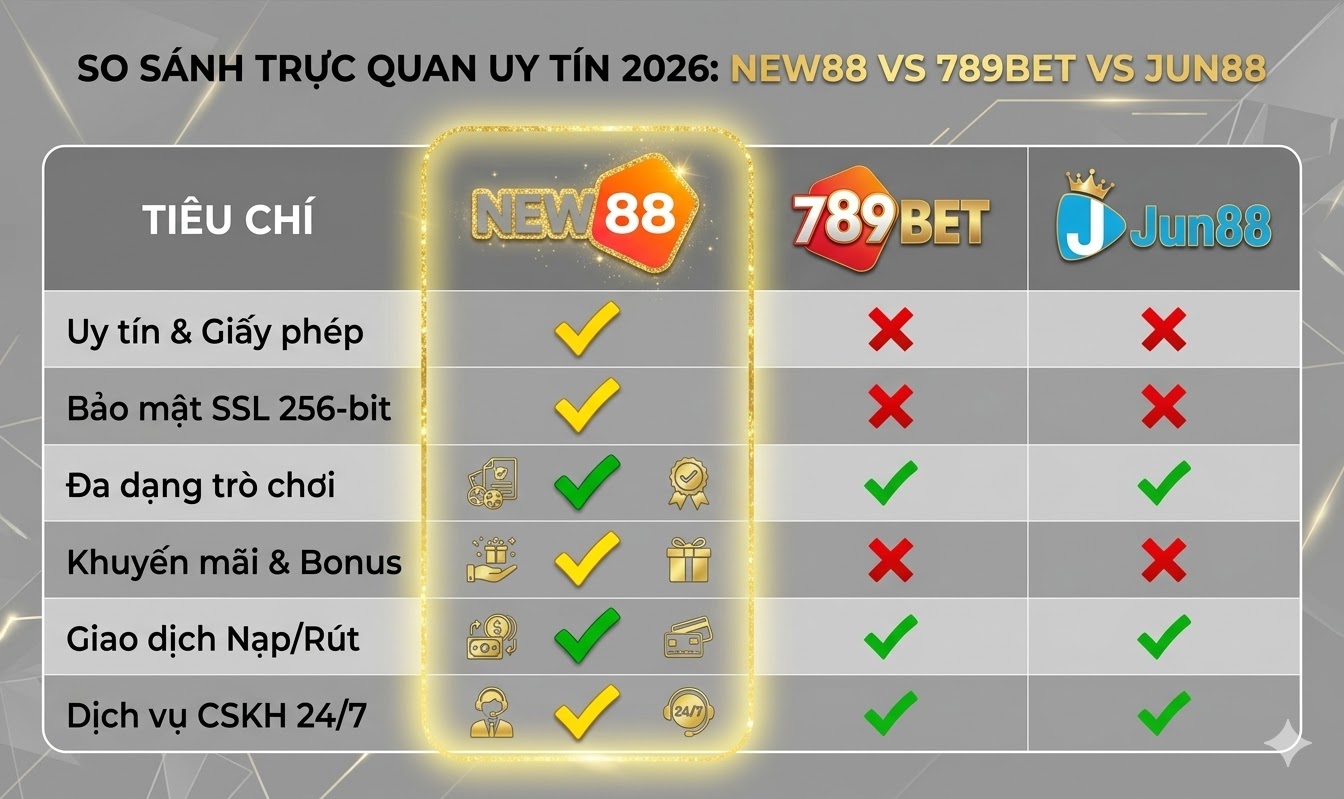 So Sánh NEW88 vs 789BET vs Jun88 – Ai Uy Tín Hơn